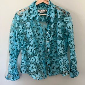 Sheer embroidery button down shirt